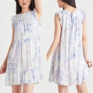 New Dex Watercolor Pastel Ruffle Sleeve Babydoll Dress